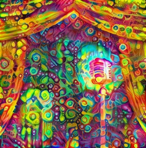 Classic Microphone with Colorful Curtains